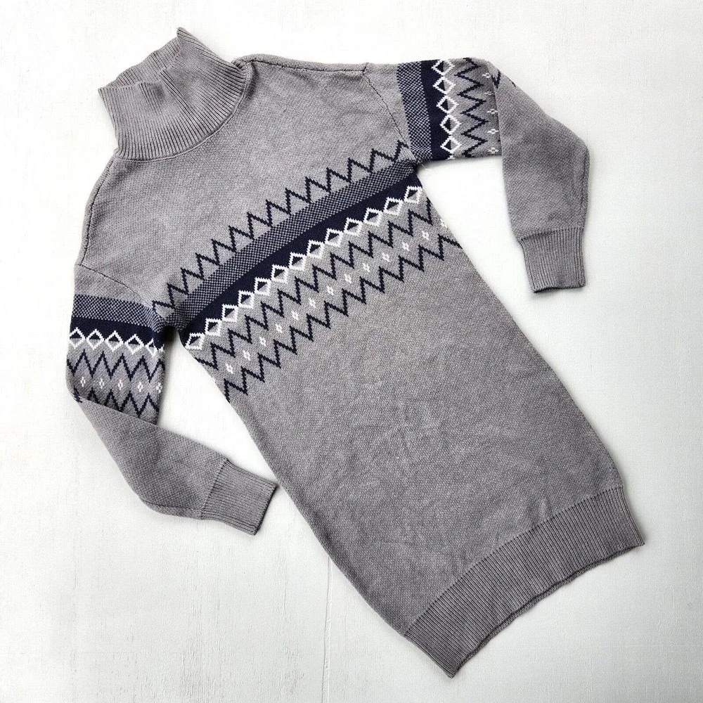 Melrose & Market Women's Grey Turtleneck Fair Isle Print Sweater Dress Size S